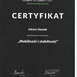 Certyfikat ukończenia szkolenia "Mobilność i stabilność"