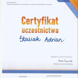 Certyfikat uczestnictwa w I Krajowym Fortum Profilaktyki i Leczenia Kontuzji