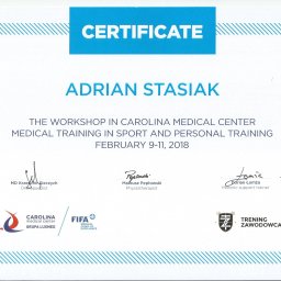Certyfikat ukończenia szkolenia "Trening medyczny w sporcie i treningu personalnym"
