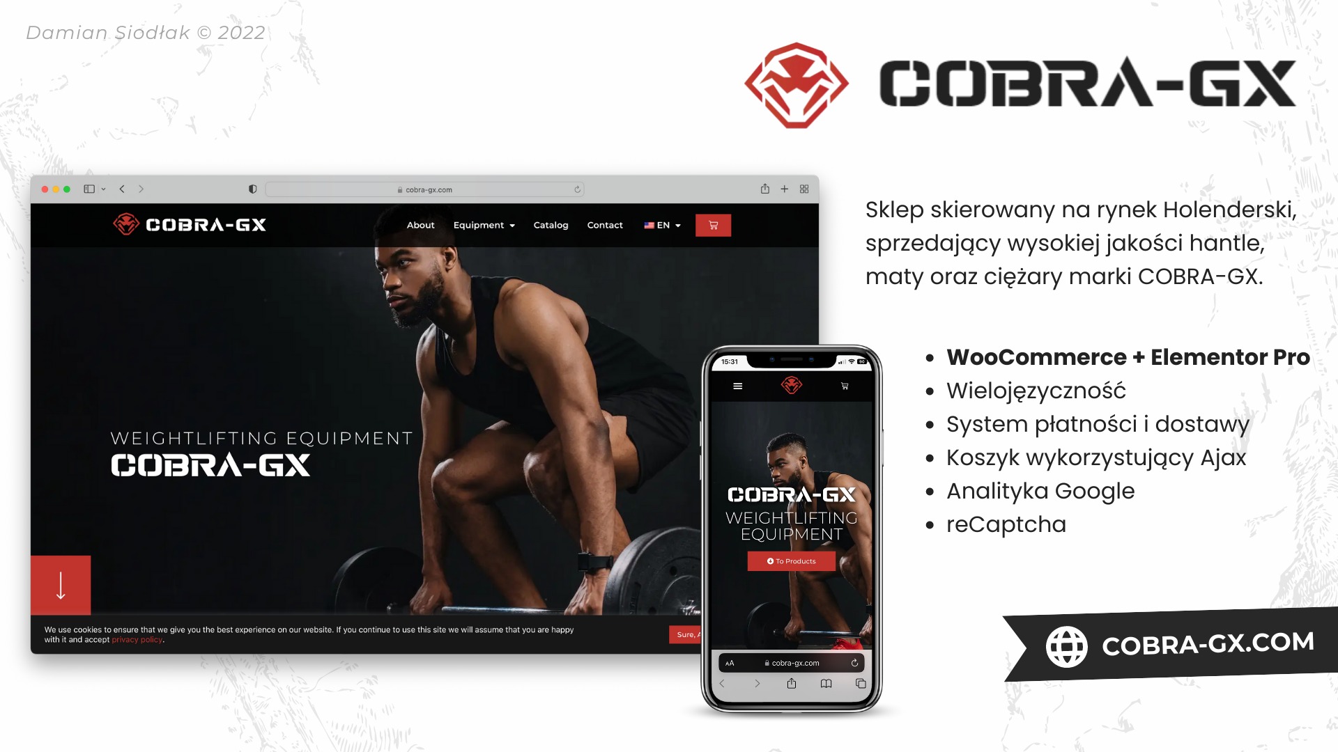 Sklep skierowany na rynek Holenderski, sprzedający wysokiej jakości hantle, maty oraz ciężary marki COBRA-GX.