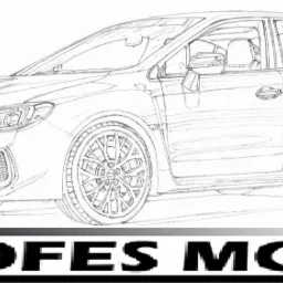 Szkic oł&oacute;wkiem samochodu Subaru WRX z widocznym logo 'Profes Moto' w dolnej części.