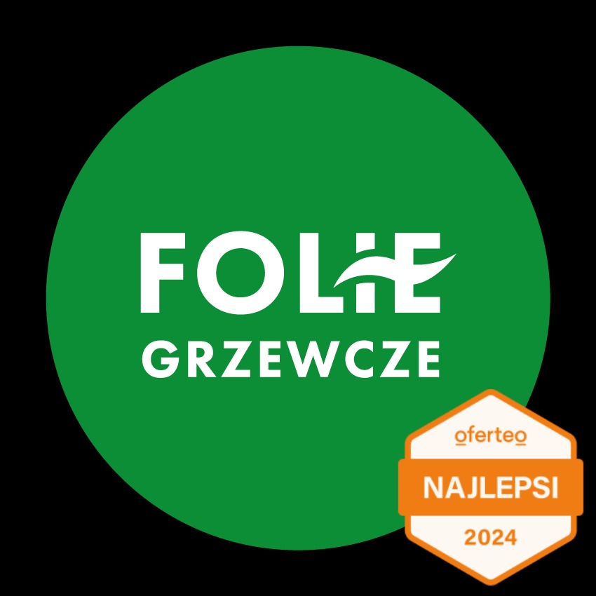Logo firmy oferującej folie grzewcze, nagrodzonej przez Oferteo w 2024 roku, na zielonym tle.