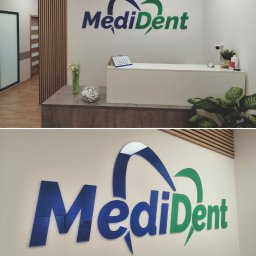 Logo umieszczone na ścianie dla firmy MediDent:

Zakres prac:
Produkcja liter
Montaż u klienta