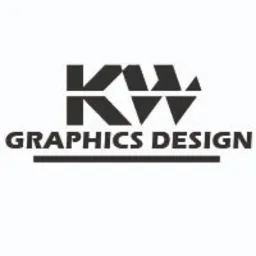 Czarno-białe logo z inicjałami 'KW' w graficznym połączeniu powyżej napisu 'GRAPHICS DESIGN'.
