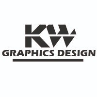 Czarno-białe logo z inicjałami 'KW' w graficznym połączeniu powyżej napisu 'GRAPHICS DESIGN'.