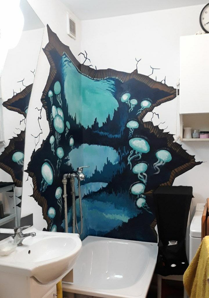 malarstwo ścienne, wnętrze łazienki, 2022