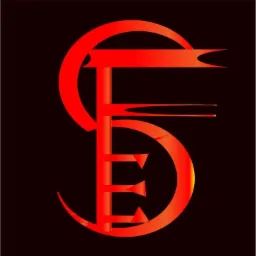 Abstrakcyjne logo z literami S, E, D w odcieniach czerwieni na czarnym tle, z efektem gradientu.