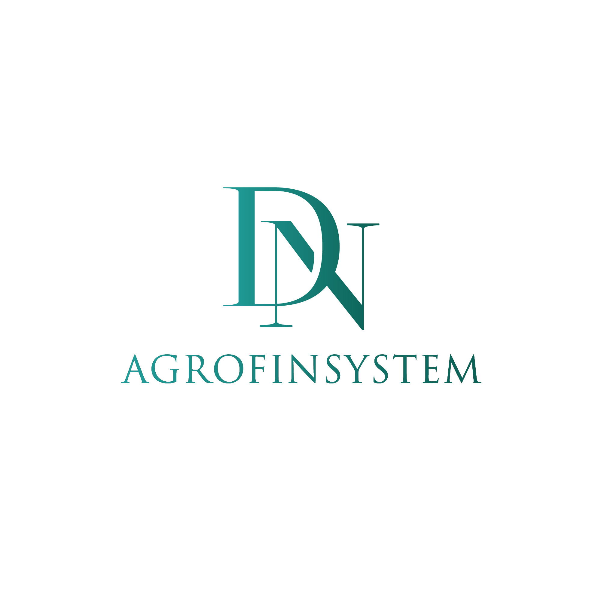 Eleganckie logo 'Agrofinsystem' w odcieniach morskiej zieleni, prezentujące spójny projekt graficzny z unikalnym połączeniem liter 'DN'.
