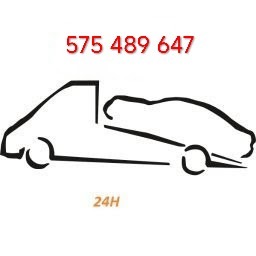 Grafika liniowa lawety z numerem telefonu i napisem 24H. Minimalistyczny design na białym tle, sugerujący całodobową dostępność usług transportowych.