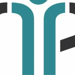 Abstrakcyjne logo przedstawiające stylizowaną sylwetkę człowieka w kolorach szaro-czarnym i turkusowym, z zaokrąglonymi elementami tworzącymi litery 'n' i 'p'.