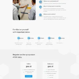 Strona internetowa konferencji ATAM 2024 o zaawansowanych technologiach i materiałach, prezentująca program, prelegentów, terminy i opcje rejestracji online i stacjonarnej.
