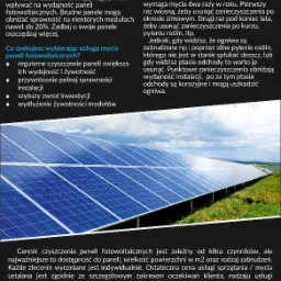 Rząd niebieskich paneli fotowoltaicznych na tle zielonej trawy i błękitnego nieba z chmurami, widok z dołu.