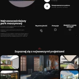 Projekt strony internetowej prezentującej nowoczesną pergolę z meblami ogrodowymi na tle zachodzącego słońca i zieleni, z czytelną nawigacją i przyciskiem 'Zamów'.