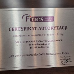 Certyfikat autoryzacji przez Fines