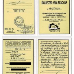 Świadectwo kwalifikacyjne eksploatacyjne do 1 kV (2008 - 2013)