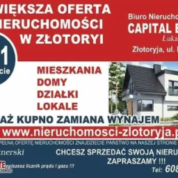 Ogłoszenie biura nieruchomości Capital Estate w Złotoryi z wizualizacją nowoczesnego domu jednorodzinnego z dwuspadowym dachem, informacją o mieszkaniach, domach, działkach i lokalach na sprzedaż...