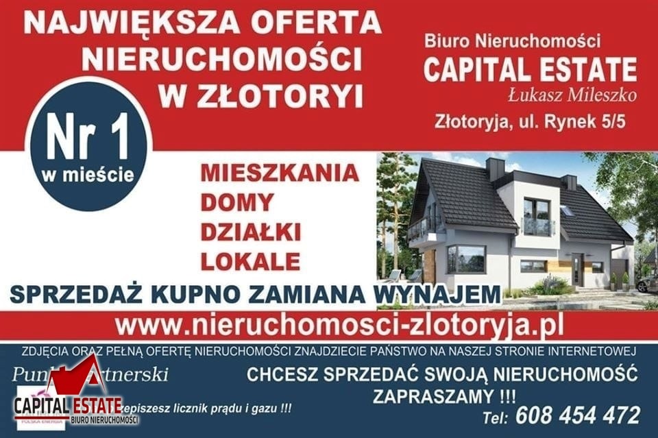 Ogłoszenie biura nieruchomości Capital Estate w Złotoryi z wizualizacją nowoczesnego domu jednorodzinnego z dwuspadowym dachem, informacją o mieszkaniach, domach, działkach i lokalach na sprzedaż...