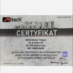 Certyfikat firmy Mitech potwierdzający uprawnienia do wykonywania robót ociepleniowych metodą BSO, ważny do 31.12.2024.