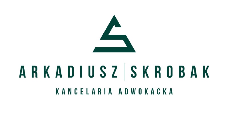 Logo Kancelarii Adwokackiej Arkadiusz Skrobak: zielony symbol w kształcie litery S, imię i nazwisko oraz napis 'Kancelaria Adwokacka' na białym tle.