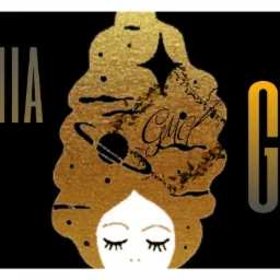 Grafika w kolorach czerni i złota z wizerunkiem twarzy kobiety, której włosy wypełnione są motywami kosmicznymi, a obok znajdują się napisy 'Wyobraźnia Nie Zna Granic'.