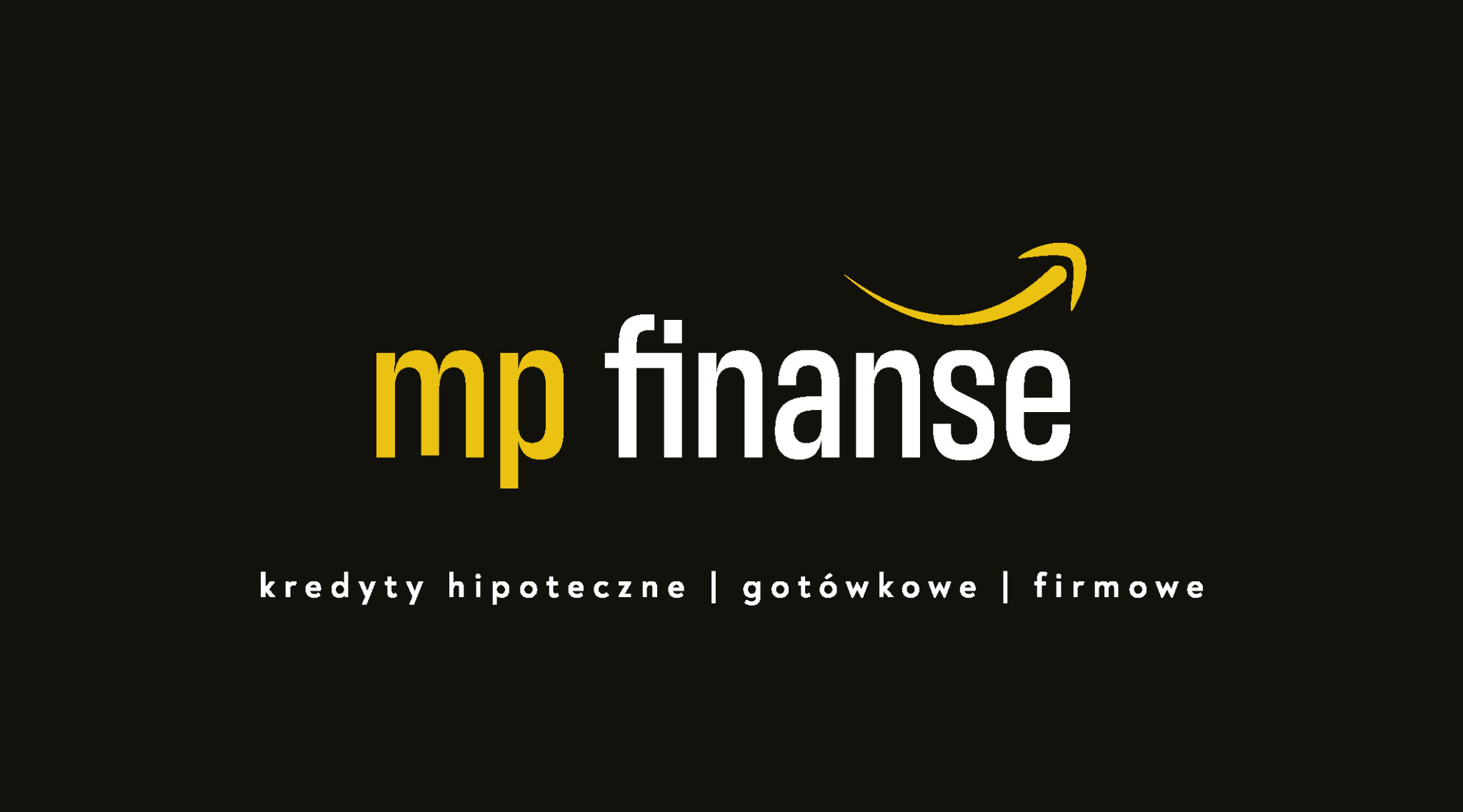 Logo firmy 'mp finanse' na czarnym tle z hasłem 'kredyty hipoteczne | gotówkowe | firmowe' poniżej.