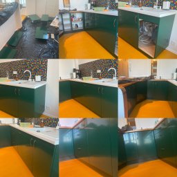 Malowanie frontów starych szafek kuchennych oraz podłogi z płytek farbą epoksydową 