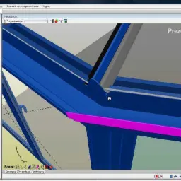 Wizualizacja 3D ramy okiennej w oprogramowaniu Cover3D, z widocznymi wymiarami i specyfikacją techniczną po lewej stronie interfejsu.