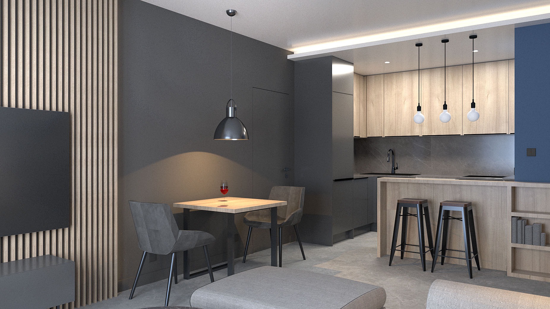 salon z kuchnią, mieszkanie na wynajem