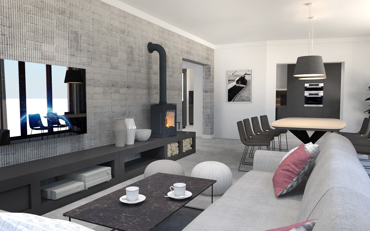 wnętrza z betonową ścianą