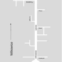 Mapa dojazdu do gabinetu stomatologicznego w Wilkowicach, ul. Pszenna 10, z zaznaczeniem trasy z Leszna.