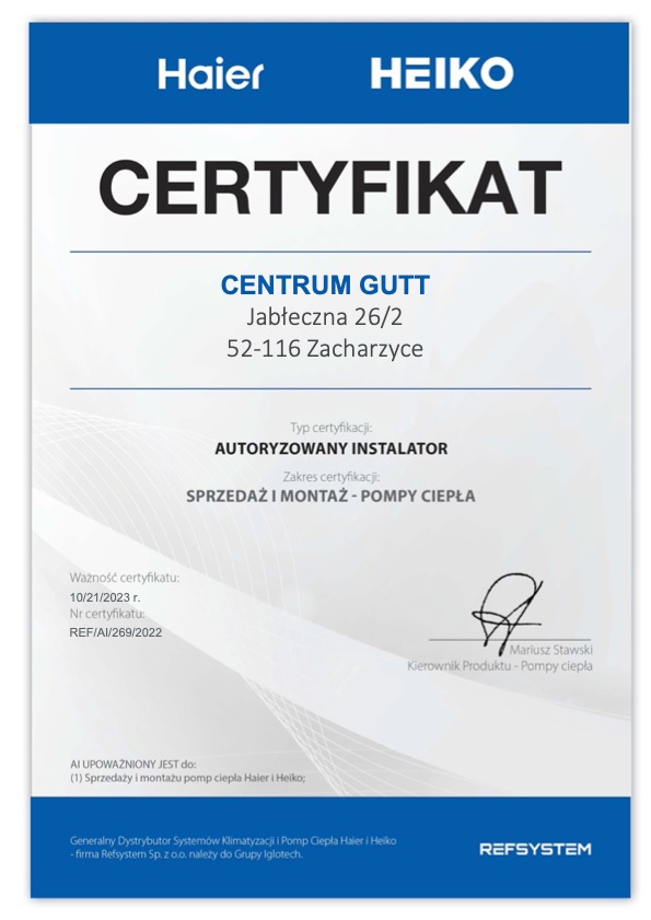 Autoryzowany partner Haier oraz Heiko (pompy ciepła)