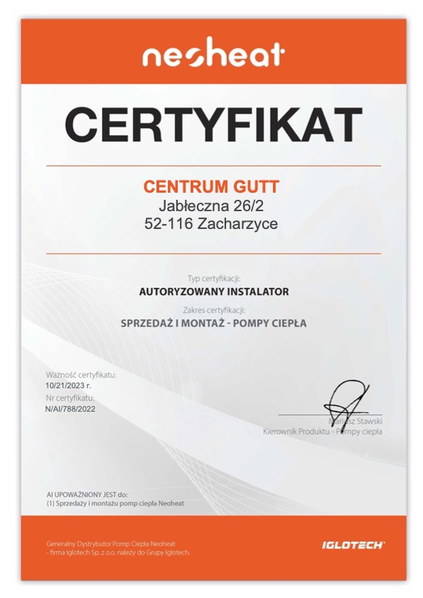Autoryzowany partner Neoheat (pompy ciepła)