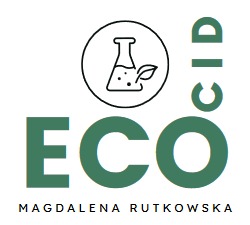 Logo firmy ECO CID Magdalena Rutkowska z symbolem kolby laboratoryjnej i listka, sugerujące ekologiczne podejście.