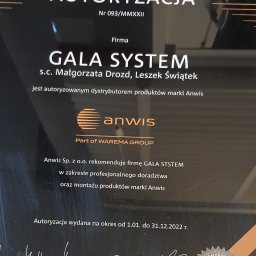 Autoryzacja firmy Anwis dla Gala System