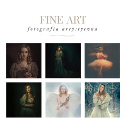 Katarzyna Cyrulska - Kolaż sześciu portretów artystycznych kobiet w różnorodnych stylizacjach i sceneriach, od klasycznych sukien po anielskie skrzydła i zimowy krajobraz, utrzymanych w konwencji Fine-Art.