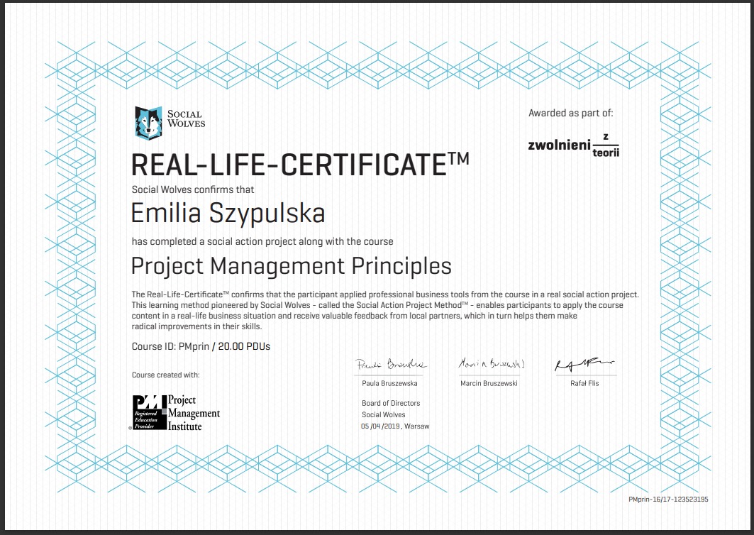 Certyfikat z olimpiady 'Zwolnieni z Teorii'