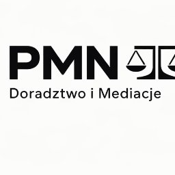 PMN DORADZTWO I MEDIACJE SPÓŁKA Z OGRANICZONĄ ODPOWIEDZIALNOŚCIĄ - Logo PMN Doradztwo i Mediacje z symbolem wagi, w czerni na białym tle. Firma z Marki oferuje doradztwo i mediacje.
