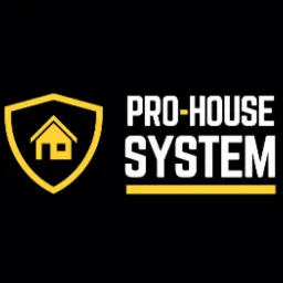 Logo firmy Pro-House System z symbolem domu w tarczy ochronnej, na czarnym tle.