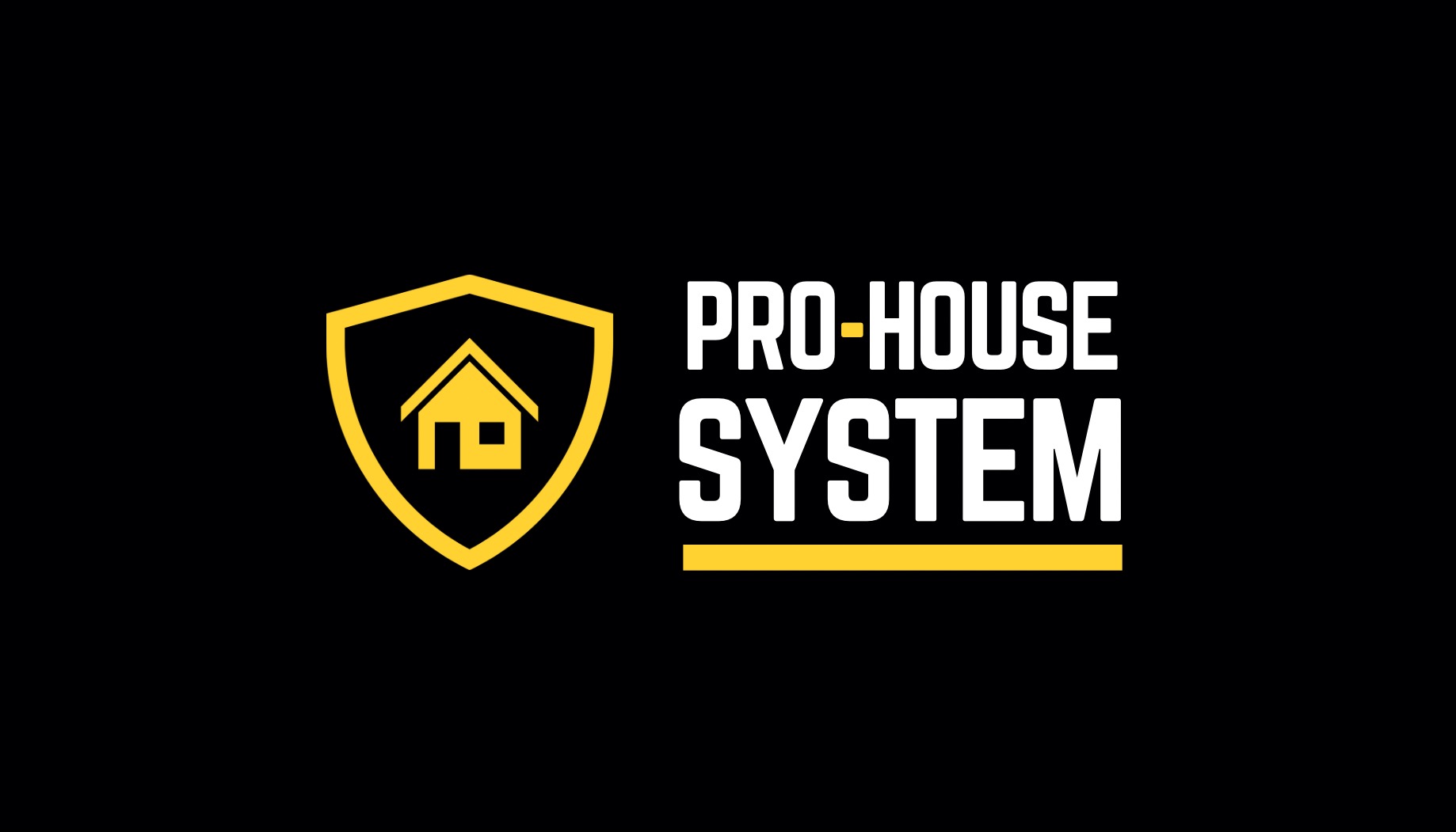 Logo firmy Pro-House System z symbolem domu w tarczy ochronnej, na czarnym tle.