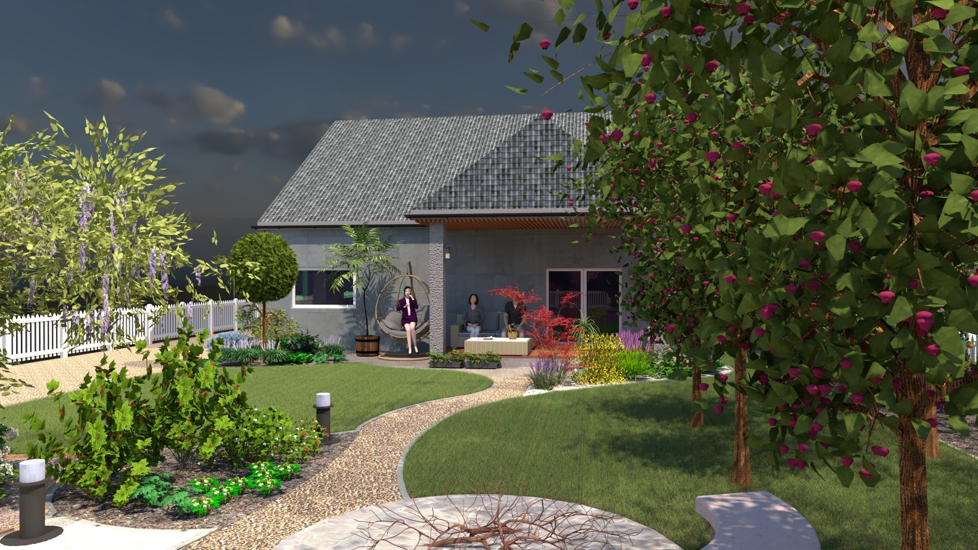 wizualizacja ogród z ogniskiem