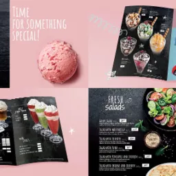 Karta deserów i menu dla Rapsodia Cafe. Zakres prac: projekt graficzny i skład karty oraz retusz zdjęć.