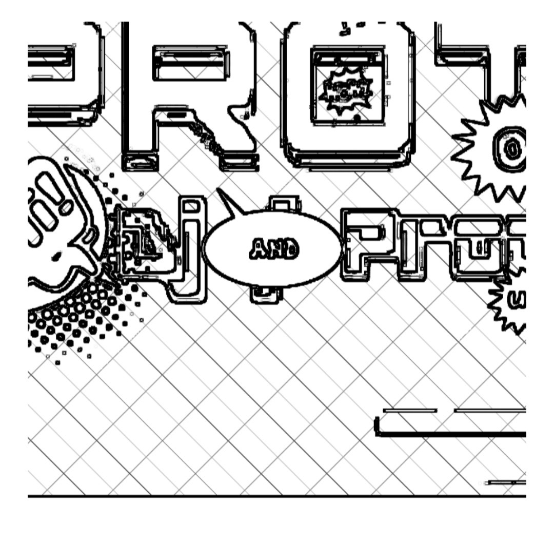 Czarno-biała grafika wektorowa z napisem 'PROTOR AND PORT' w dekoracyjnych, geometrycznych fontach, uzupełniona o ikonę dymku dialogowego i koła zębatego na tle siatki.