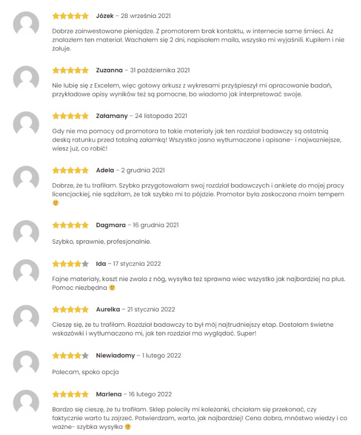 Opinie na temat materiałów 2