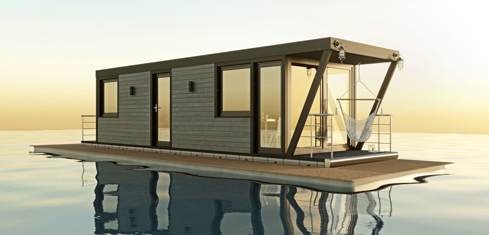 Projekt pływających domków modułowych pod wynajem sezonowy - Kołobrzeg