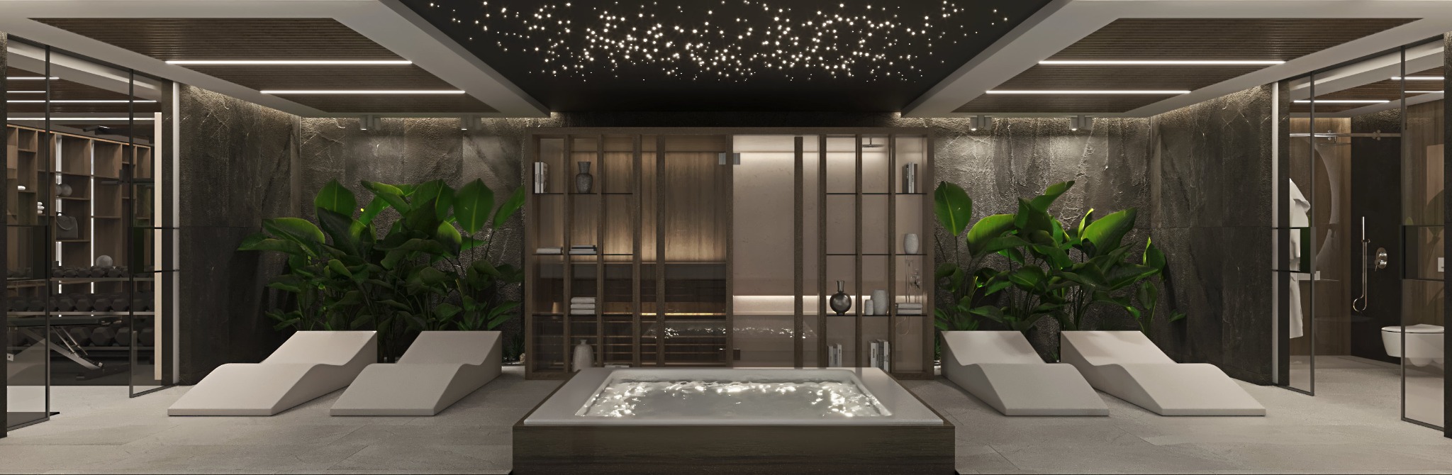 Wizualizacje części SPA przy dużym domu jednorodzinnym. Opracowanie 2t-Studio Aneta Kazimierska