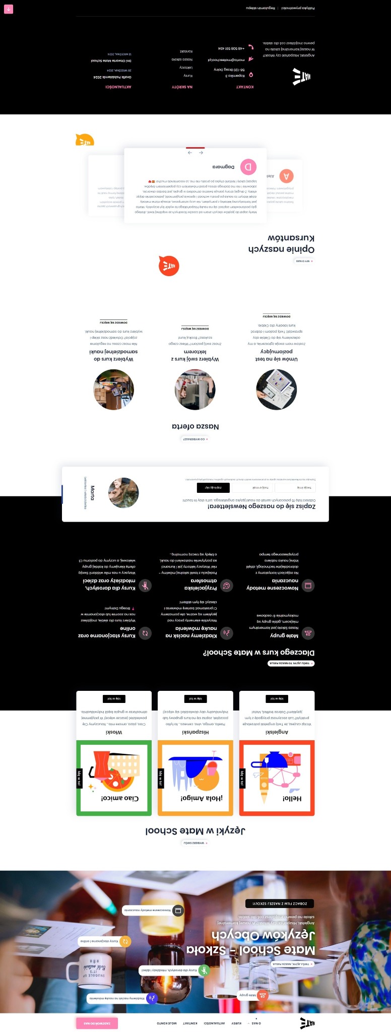 Wdrożenie nowoczesnego szablonu dla szkoły językowej oferującej kursy języków obcych zarówno online jak i stacjonarnie.