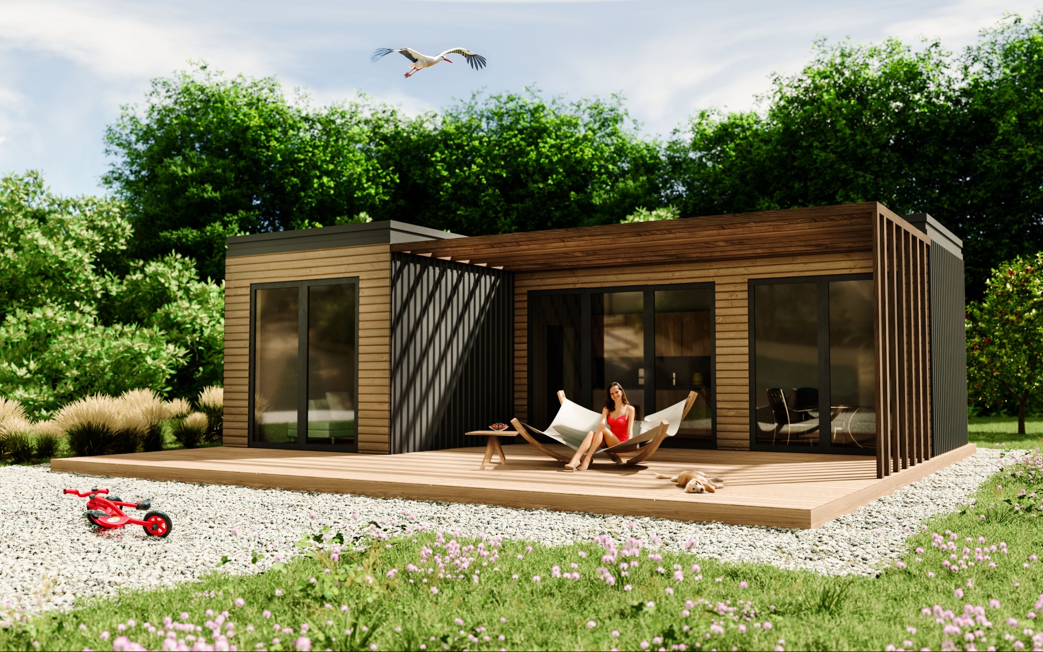 Wizualizacja domku modułowego