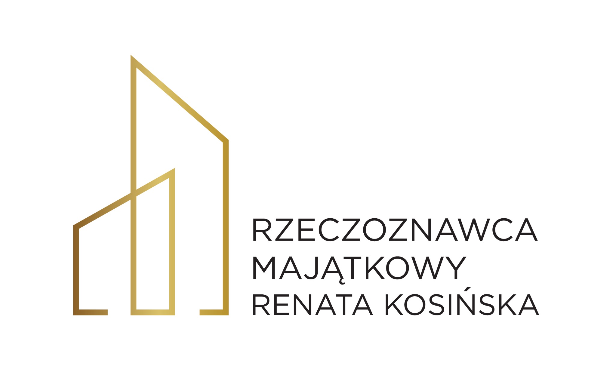 Logo rzeczoznawcy majątkowego Renaty Kosińskiej z Bielska Podlaskiego, przedstawiające stylizowany złoty zarys budynku.