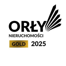 Magnet House Nieruchomości - Logo 'Orły Nieruchomości' z symbolem piór i napisem 'GOLD 2025' na złotym tle. Symbolizuje prestiż i wysoką jakość usług w branży nieruchomości.