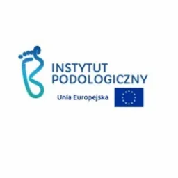 Logo Instytutu Podologicznego z Rzeszowa, stylizowane na odcisk stopy, obok napis 'Instytut Podologiczny Unia Europejska' i symbol Unii Europejskiej.